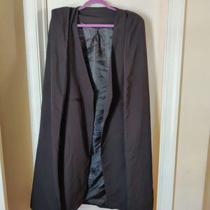 Black Open Front Longline Cape Blazer LARGE